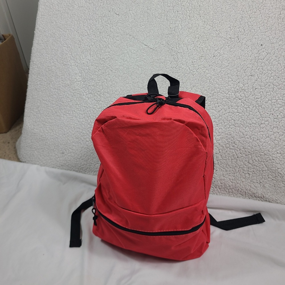 Kids Red Canvas Backpack School Bag Front Pocket Adjustable Straps